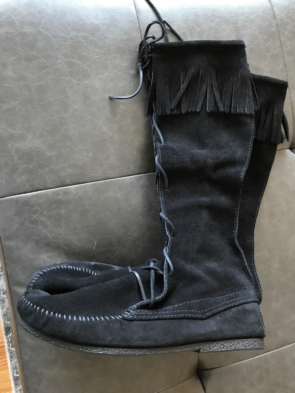 FESTIVAL 🔥 COWBOY CORE 1929 FRINGE KNEE HIGH BLACK SUEDE BOOTS - Picture 10 of 13